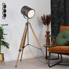 Stehlampe Berlin 1 Flammig Holz Metall Grau Nur 2 Tage