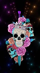 More images for hot pink skull wallpaper » Purple Skull And Roses 720x1280 Wallpaper Teahub Io