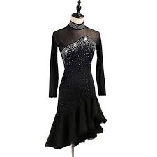 Asymmetric Knee Length Latin Dress With Mesh Latin Dress Ballroom Dress Pattern Fashion