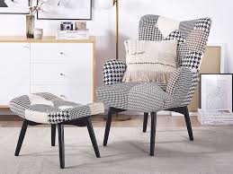 The cushions have zippers in the they are currently stored in clear plastic chair covers with plastic wrap around the bottom edge to hold secure and have been stored this way for about the. Wingback Chair With Footstool Patchwork Grey Vejle Furniture Lamps Accessories Up To 70 Off Avandeo Online Store