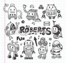 Black And White Cartoon Robot Head Set Of Doodle Robot Icons Illustrator Line Tools Drawin Robot Sketch Robot Icon Robots Drawing