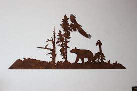 Amazon Com Bear And Eagle Metal Wall Art Country Rustic Decor Wall Sculptures Eagle Metal Wall Art Art Bear Wall Art