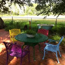 Brighten Your Old Outside Furniture Each Family Member Choose Their Favorite Painting Patio Furniture Painting Metal Outdoor Furniture Metal Outdoor Furniture