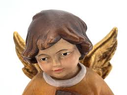Otto Moroder x 2 HAND CARVED WOODEN ANGEL SCULPTURES Hand Painted Tyrol  Austria