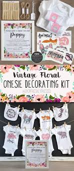 Pink Floral Onesie Decorating Kit Personalized Sign Diy Baby Shower Kit Onesie Decorating Station Baby Girl 8 Decals 6 Onesies 2 Bibs Onesie Decorating Kit Onesie Decorating Baby Shower Kit