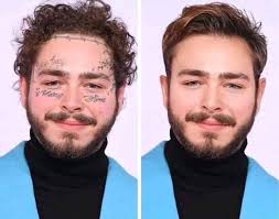 This photoshop make over of Post Malone is going around. I think the face  tattoos suit him but that hair though! Thoughts?