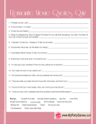 Test the knowledge of christmas movies of your friends and family through this easy, tricky and fun quiz. Bridal Shower Romantic Movie Quotes Quiz My Party Games