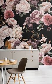 Purple And Pink Dark Floral Wall Mural Muralswallpaper Floral Wallpaper Bedroom Floral Wallpaper Large Floral Wallpaper