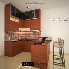 Di Finishing Hpl Motif Serat Kayu Yang Di Kombinasikan Dengan Kaca Black Miror Dengan Motif Batu Bata Yang Di Percantik Dengan Lampu Led Dapur Dekor Batu Bata
