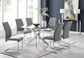 Casartus casart kitchen dining table and chair set with glass table top, 4 chairs and metal frame table for kitchen and dining room, blac. Glass Chrome Dining Table 6 Lorenzo Chairs Furniturebox