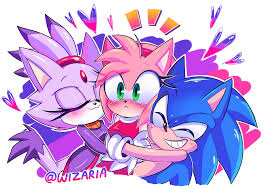 349035 - safe, artist:wizaria, amy rose (sonic), blaze the cat (sonic),  sonic the hedgehog (sonic), cat, eulipotyphlan, feline, fictional species,  hedgehog, mammal, mobian, anthro, sega, sonic the hedgehog (series), 2021,  bisexual, blazamy (