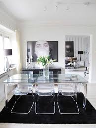 Amart furniture has an extensive range of dining tables to suit every home's size, style and budget. Glass Dining Table And Acrylic Chairs With Black White Design Elements Dining Room Interiors Glass Dining Room Table Modern Glass Dining Table