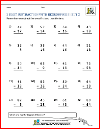 These visual tools help explain the process of regrouping wherein they can use the number line to track the number which is being subtracted. 2 Digit Subtraction Worksheets