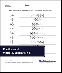 Basic Multiplying Fractions Worksheets Each Problem On These Worksheets Has A Single Fraction Multiplied By A Whole Value Aves