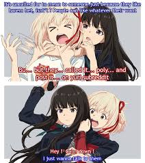 I swear they must see yuri tag on tag system of hentai site or something.  But god damn, learn the different : r yurimemes