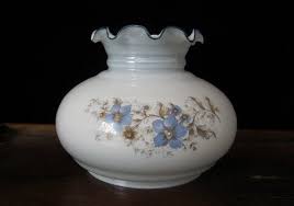 We offer reproduction antique lamp parts and antique lighting parts that includes miniature oil lamps, hall lanterns, and victorian style lamps and lighting, as well as parts for fixing or repairing antique lamps including replacement glass lamp shades, antique style lamp parts, lamp parts for restoration. Vintage Hurricane Light Shade 9 3 4 Cased Glass Blue Tint Ruffle Top Vintage Blue Gold Open Flower Motif Glossy Blue Stripe Trim Light Shades Light Blue Tint