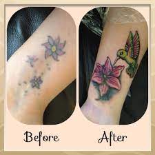 Coverup Hummingbird Lily Flower Tattoo Cute Girly Colourful Tattoos Flower Tattoo Paw Print Tattoo