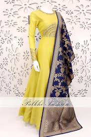 Navy blue anarkali dress with dupatta. Indian Traditional Clothing Online At Best Indian Clothing Stores In Houston Usa Indian Outfits Silk Outfit Indian Gowns Dresses