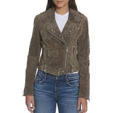 Driftwood Women S Embroidered Studded Leather Moto Jacket 201 Liked On Polyvore Featuring Green Leather Jackets Studded Leather Jacket Leather Moto Jacket
