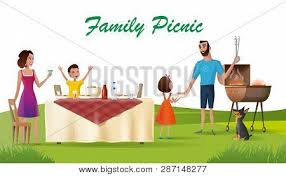Vector illustration of people having a rest on a picnic in nature. Family Picnic Cartoon Vector Photo Free Trial Bigstock
