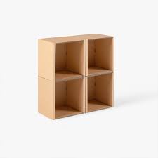 Modular stacking shelves project diagram ; Room In A Box Shelf 2x2 Made From Sustainable Corrugated Board