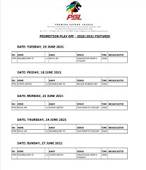 Catch psl 2021 schedules and fixtures, pakistan super league 2021 list of all matches including then the two team qualified for the playoffs and culminate round is selected for the final psl cup. Official Psl On Twitter Confirmed Promotion Playoffs Fixtures Https T Co 8bvvus7mxt Twitter