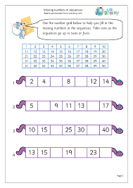An elementary worsheet that contains explanation and exercises on ordinal numbers. Missing Numbers In A Sequence Counting By Urbrainy Com