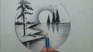 Beautiful And Easy Scenery Drawing Step By Step With Pencil / Cool Drawings  - Youtube