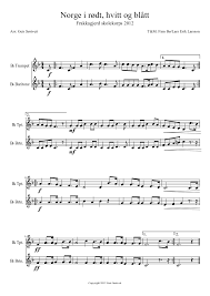From the duolingo norwegian (bokmål) dictionary: Norge I Rodt Hvitt Og Blatt Sheet Music For Trumpet Solo Musescore Com