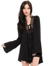 Black Mini Dress Featuring Bell Sleeves And Lace Neckline Detailing Gypsywarrior Fashion Clothes Dark Fashion