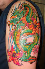 I drew/coloured this dragon as a tattoo design for a wild flower dragon by alviaalcedo on deviantart. Japanese Green Dragon Tattoo On Arm Tattooimages Biz