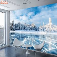 Shinehome Niestandardowe 3d Tapety Zima Zamarzniete Jezioro Lodu I Pekniecia Wzgorza Pines Blekitne Niebo Tapety Dla 3 D Dzienny Naklejki Na Sciane Wallpapers Aliexpress