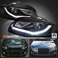 For 2006 2008 Audi A4 Black Bmw Style Led Strips Bar Projector Headlights Lamps Ebay