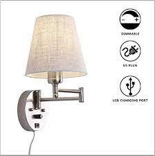 Shop for wall light with on off switch at bed bath & beyond. Bedside Wall Mount Light With Dimmable Switch And Usb Port Swing Arm Fabric Shade Wall Sconce Light With Plug In Cord Wall Lamp Perfect For Bedroom Living Room And Hotel Buy Online