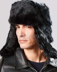 Black Rabbit Fur Russian Ushanka Hat For Men Ushanka Hat Ushanka Hats