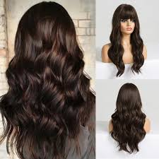 To prevent your long dark brown hair from fading and looking dull you need a good color preserving shampoo and conditioner. Long Dark Brown Womens Wigs With Bangs Water Wave Heat Resistant Synthetic Wigs For Black Women African American Hair From Meets01 15 08 Dhgate Com