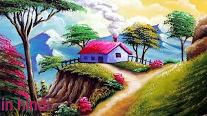 Beautiful Mountain Village Scenery Painting Watercolor Nature Paintin Scenery Paintings Beautiful Paintings Of Nature Nature Paintings