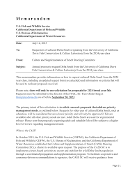 Memorandum from Culture and Supplementation of Smelt Steering Committee  regarding annual process for requesting Delta Smelt from