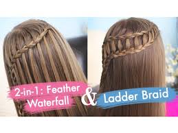 Bailey's mini fishtail braids | diy bandana hairstyle for short hair. Feather Waterfall Ladder Braid Combo Tutorial Cute 2 In 1 Braided Hairstyles Youtube