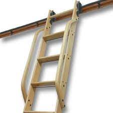 Quiet Glide Unfinished Cherry Wooden Hand Rail Accessory Qg6309ch The Home Depot Library Ladder Rolling Ladder Wooden Ladder