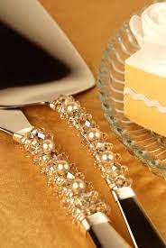 Champagne Wedding Cake Server And Knife Set Handmade Beaded Crystal Ready To Ship Champagne Wedding Cakes Wedding Cake Server Wedding Cakes