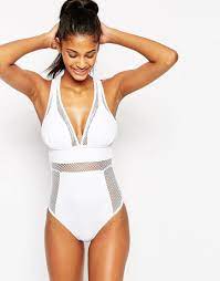 Asos Fuller Bust Exclusive Fishnet Insert Plunge Swimsuit Dd G At Asos Com Plunge Swimsuit Swimsuits Best Swimsuit Brands