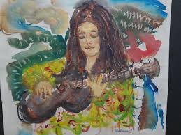 Robert Ubhaus (American 20th Cent) Original Signed Watercolor Guitar Player