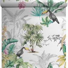 Papier Peint Vinyle Sur Intisse Motif Palm Perroquet Multicolore Leroy Merlin Papier Peint Vinyle Papier Peint Papier Peint Vert