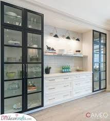 A Floating Shelf In Between Glass Kitchen Cabinets In 2020 Shaker Style Kitchens Glass Kitchen Cabinets Kitchen Room Design
