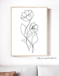 Simple Flower Embroidery Black And White Wall Art Minimalist Art Threaded Canvas Wedding Gift Birthday Gift One Line Art Line Art Flowers Embroidered Canvas Art Minimalist Wall Art