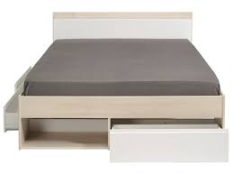 Tete de lit avec rangements blanche 160 cm hypnos miliboo. Lit Debar Avec Rangements Et Tiroirs 160x200 Cm Acacia