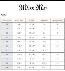 How To Tell What Size You Are In Miss Me S Miss Me Size Chart Jeans Size Chart Miss Me Jeans Sizes