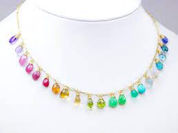 Rainbow Gemstone Necklace Colorful Stone Necklace Precious Etsy Multi Gemstone Necklace Rainbow Gemstones Gemstone Necklace