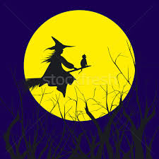Using this image on a resale item or template? Halloween Background Silhouette Of A Witch Flying In A Broom Wit Vector Illustration C Meikis 1141307 Stockfresh